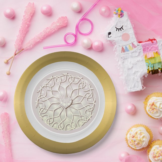 Geometrische Rose Gold LIEBE Herzmuster Pappteller (Party)