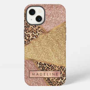 Geometrische Rose Gold Rouge Glitter Leopard iPhone 13 Hülle