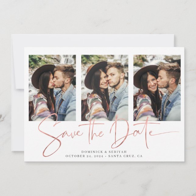 Geometrische Rose Gold Save the Date handschriftli (Vorderseite)