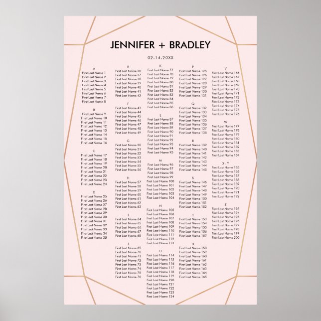 Geometrische Rose Gold Seating Chart | Benutzerdef Poster (Vorne)