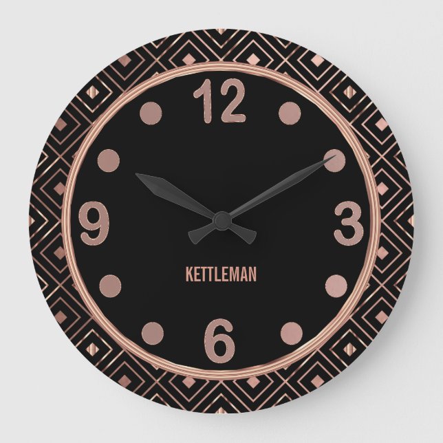 Geometrische Rose Gold und Schwarze große Uhr (Vorderseite)