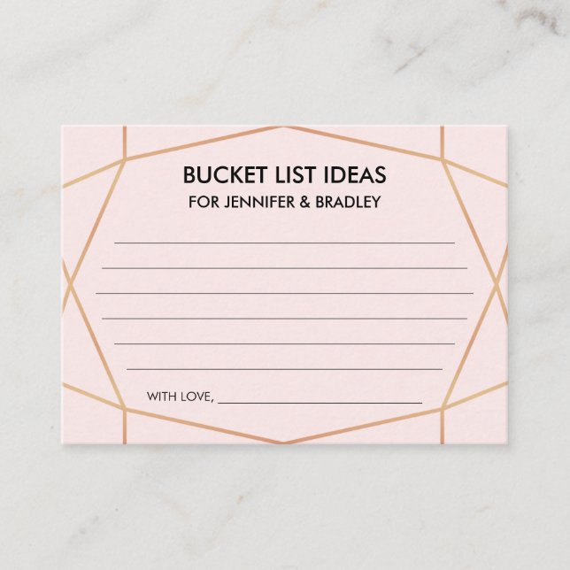 Geometrische Rose Gold Wedding Bucket List Ideen K Begleitkarte (Vorderseite)