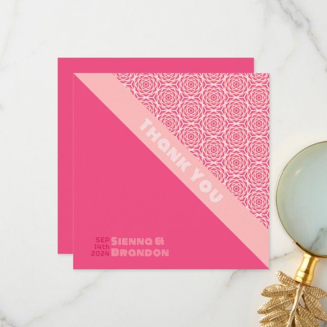 Geometrische Rose Red Wedding Dankeschön Karte (Vorderseite/Rückseite Beispiel)