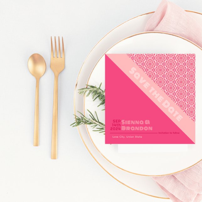 Geometrische Rose Rote Save the Date-Karte Save The Date (Von Creator hochgeladen)