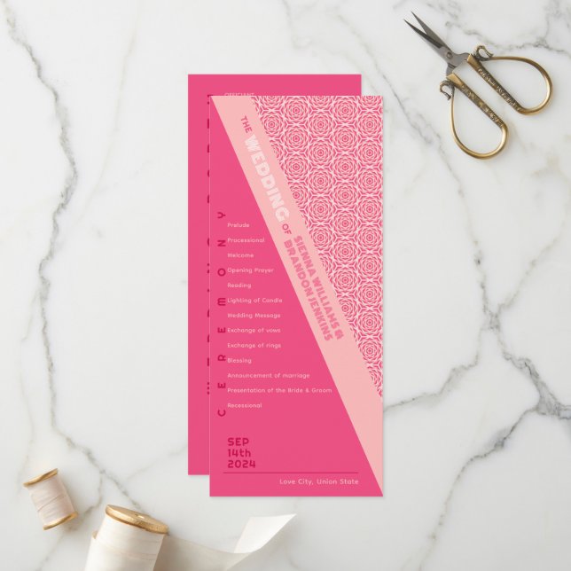Geometrische Rose - Rotes Hochzeitsprogramm Programm (Vorderseite/Rückseite Beispiel)