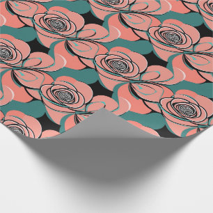 Geometrische Rosen in Schwarz- und Blautönen Geschenkpapier