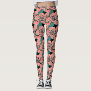 Geometrische Rosen in Schwarz- und Blautönen Leggings