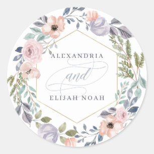Geometrische Rosen (weiß und rosa)   Hochzeit Runder Aufkleber