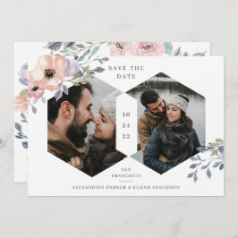 Geometrische Rosen (weiß und rosa) | Zwei Fotos Save The Date