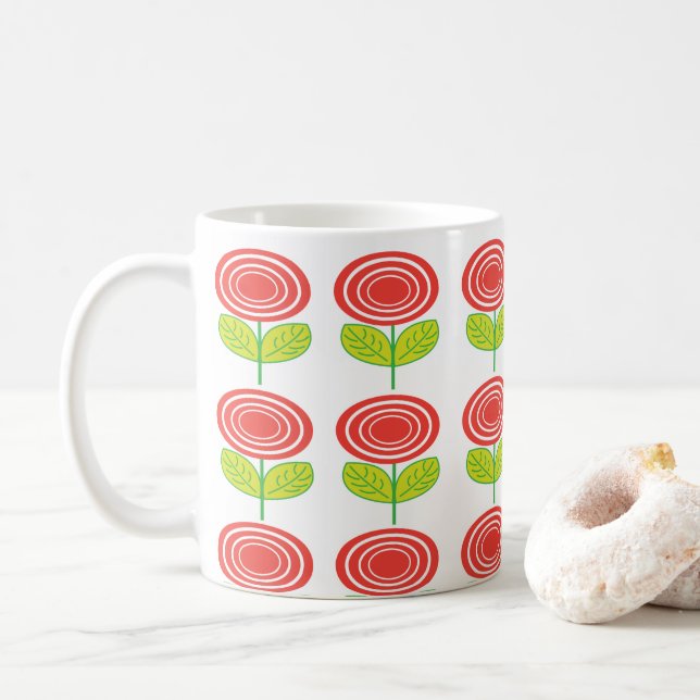 Geometrische rote Blume Kaffeetasse (Mit Donut)
