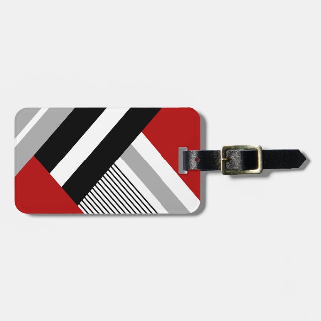 geometrische rote, graue, weiße und schwarze Forme Gepäckanhänger (Vorderseite horizontal)