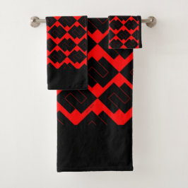 Geometrische rote schwarze Verriegelung 3 Stück Badhandtuch Set