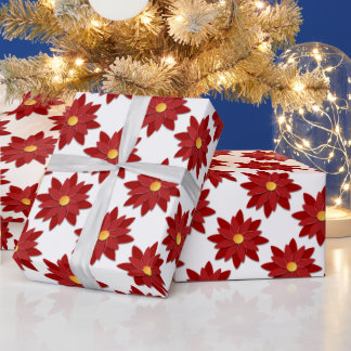 Geometrische rote und goldene Blüten Geschenkpapier