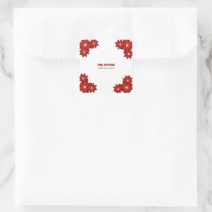 Geometrische rote und goldene Blüten Quadratischer Aufkleber