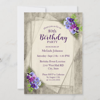 Geometrische rustikale Stiefmütterchen 80. Geburts Einladung