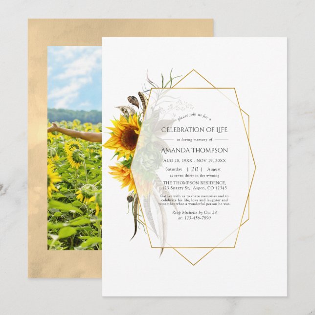 Geometrische rustische Sonnenblumen - Feier des Le Einladung (Vorne/Hinten)