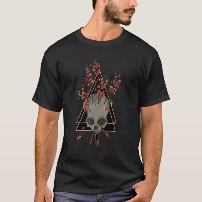 Geometrische Schädelpfeile Dunkle Gotische Kunst T-Shirt (Vorderseite)