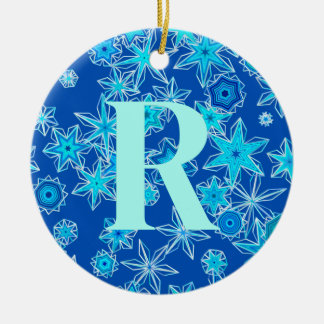 Geometrische Schneeflocken, Sapphire Blau Personal Keramik Ornament