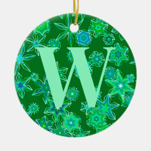 Geometrische Schneeflocken, Smaragdgrün Personalis Keramik Ornament