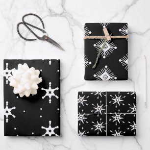 Geometrische Schneeflocken Weihnachten Schwarz Wei Geschenkpapier Set