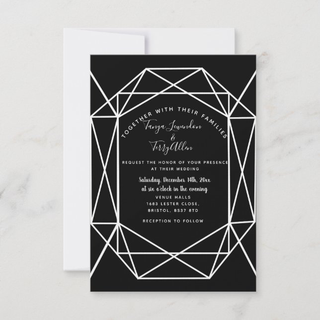 geometrische Schwarz-Kristall-Hochzeit INVITE-KART Einladung (Vorderseite)