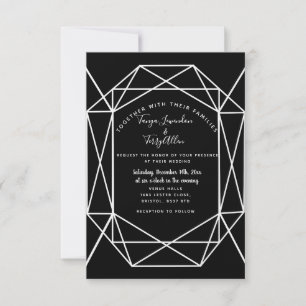 geometrische Schwarz-Kristall-Hochzeit INVITE-KART Einladung