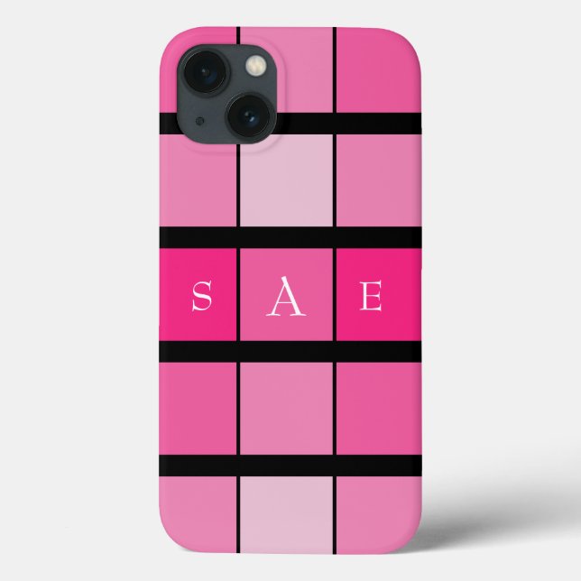 Geometrische Schwarz-Rosa-Monogramm Case-Mate iPhone Hülle (Rückseite)