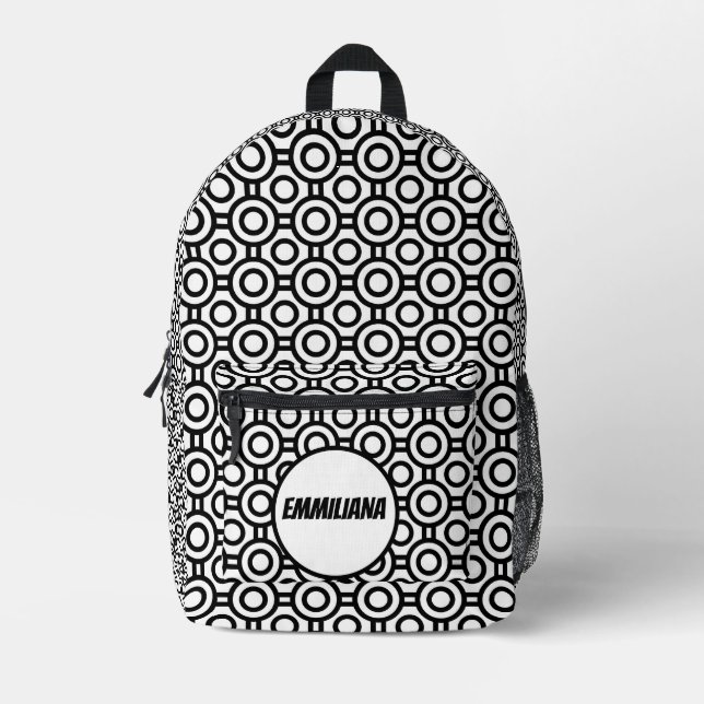 Geometrische schwarz-weiße Polka-Punkte gedruckte  Bedruckter Rucksack (Vorderseite)