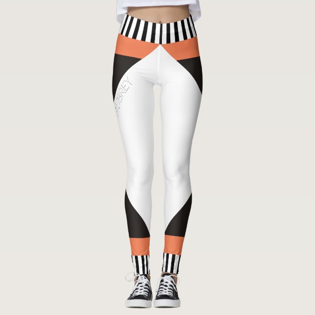 Geometrische schwarz-weiße Streifen Leggings (Vorderseite)
