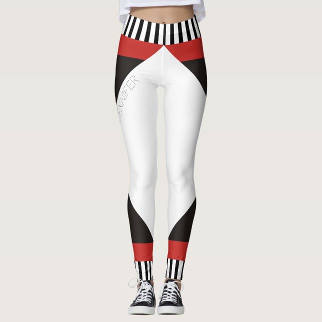 Geometrische schwarz-weiße Streifen, modern rot Leggings (Vorderseite)