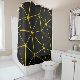 Geometrische schwarze Dreiecke, Goldlinien Duschvorhang