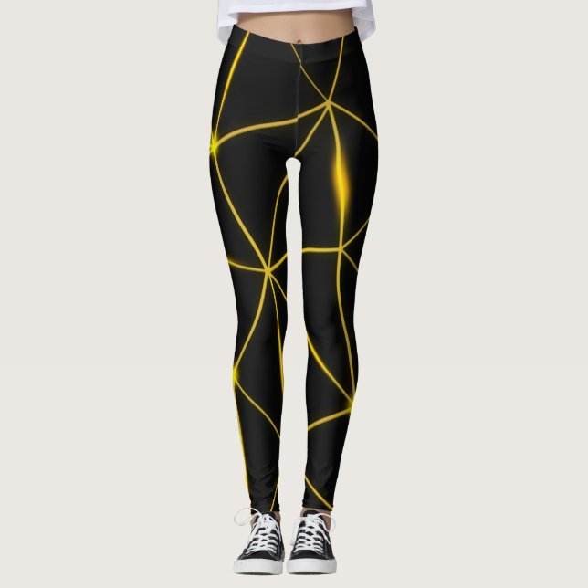 Geometrische schwarze Dreiecke, Goldlinien Leggings (Vorderseite)