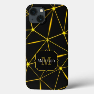 Geometrische schwarze Dreiecke Goldlinien Monogram Case-Mate iPhone Hülle