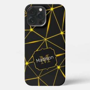 Geometrische schwarze Dreiecke Goldlinien Monogram iPhone 13 Pro Max Hülle