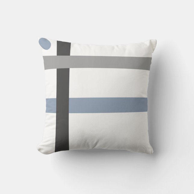 Geometrische schwarze graue blaue weiße Stangen Kissen (Vorderseite)