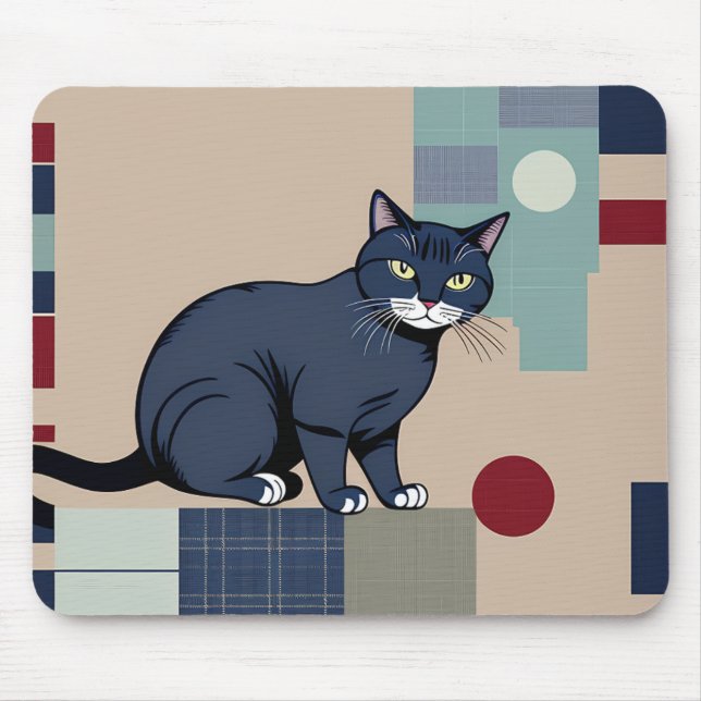 Geometrische schwarze Katze-Art-Maus-Pad Mousepad (Vorne)