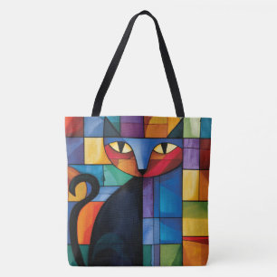 Geometrische schwarze Katze Buntglas-Raster