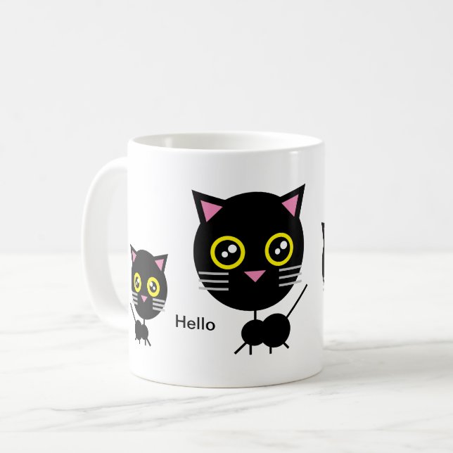 Geometrische schwarze Katze Kaffeetasse (Vorderseite Links)