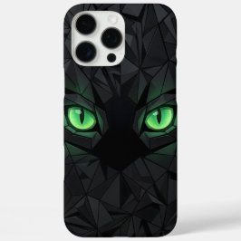 Geometrische schwarze Katze mit smaragdgrünen Auge iPhone 16 Pro Max Hülle