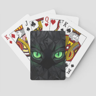 Geometrische schwarze Katze mit smaragdgrünen Auge Spielkarten