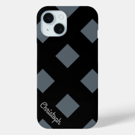 Geometrische schwarze Linien mit Namen iPhone 15 Hülle