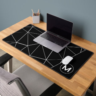 Geometrische schwarze und weiße Dreiecke Linien Mo Schreibtischunterlage