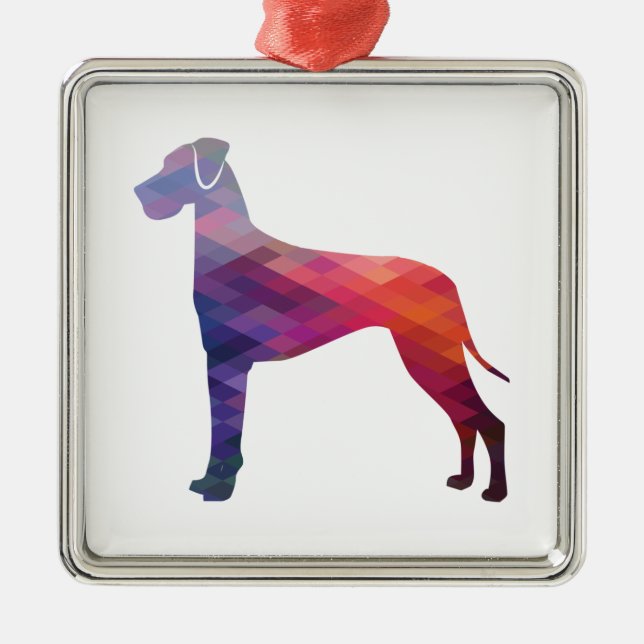 Geometrische Silhouette von Großdane Dog Lila Ornament Aus Metall (Vorne)
