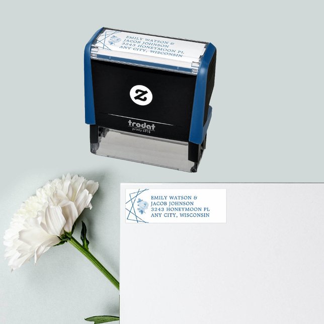 Geometrische Sitzadresse Permastempel (Geometric Floral Wedding Couple Address Self-inking Stamp)