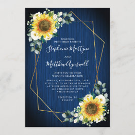 Geometrische Sonnenblumen Hochzeit von Navy Blue F Einladung