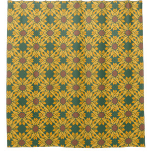 Geometrische Sonnenblumenmuster auf dunkelgrünen F Duschvorhang