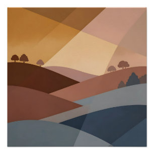 Geometrische Sonnenuntergangs-Hügel Abstraktes Lan Poster
