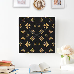 Geometrische, sternähnliche Blume Quadratische Wanduhr