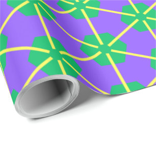 Geometrische Sternenexplosion in Lila, Grün und Ge Geschenkpapier