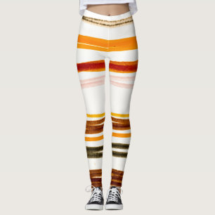 Geometrische Streifen, Aquarellbilder in Orange Leggings